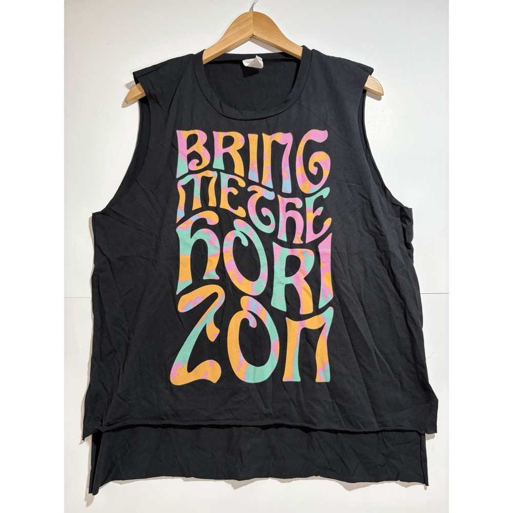 BRING ME THE HORIZON XL SLEEVELESS SHIRT PSYCHEDELIC STYLE WAVY BLACK